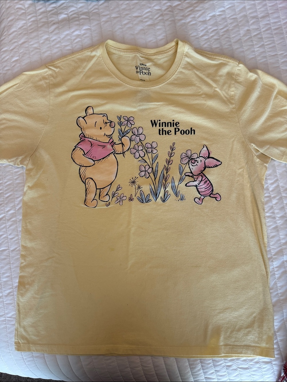 Disney Winnie the Pooh Yellow Tee with Piglet and Florals Graphic Tee